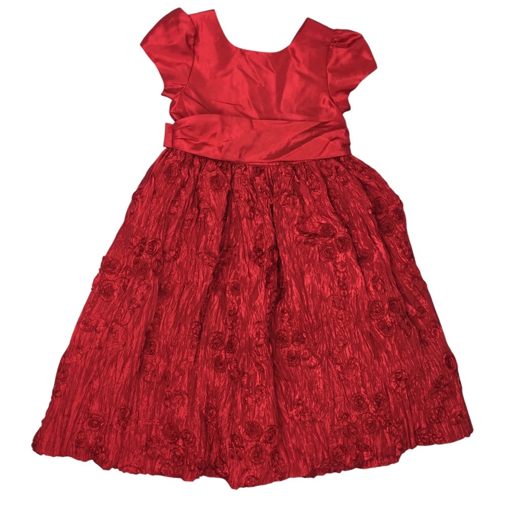 American Doll Red Satin Floral Dress Christmas Size 5 Sash